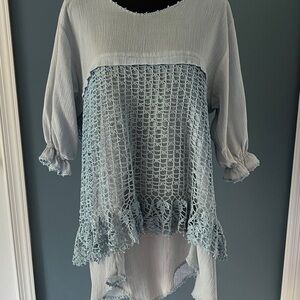 Gray and White Asymmetrical Ruffled Tunic Dress